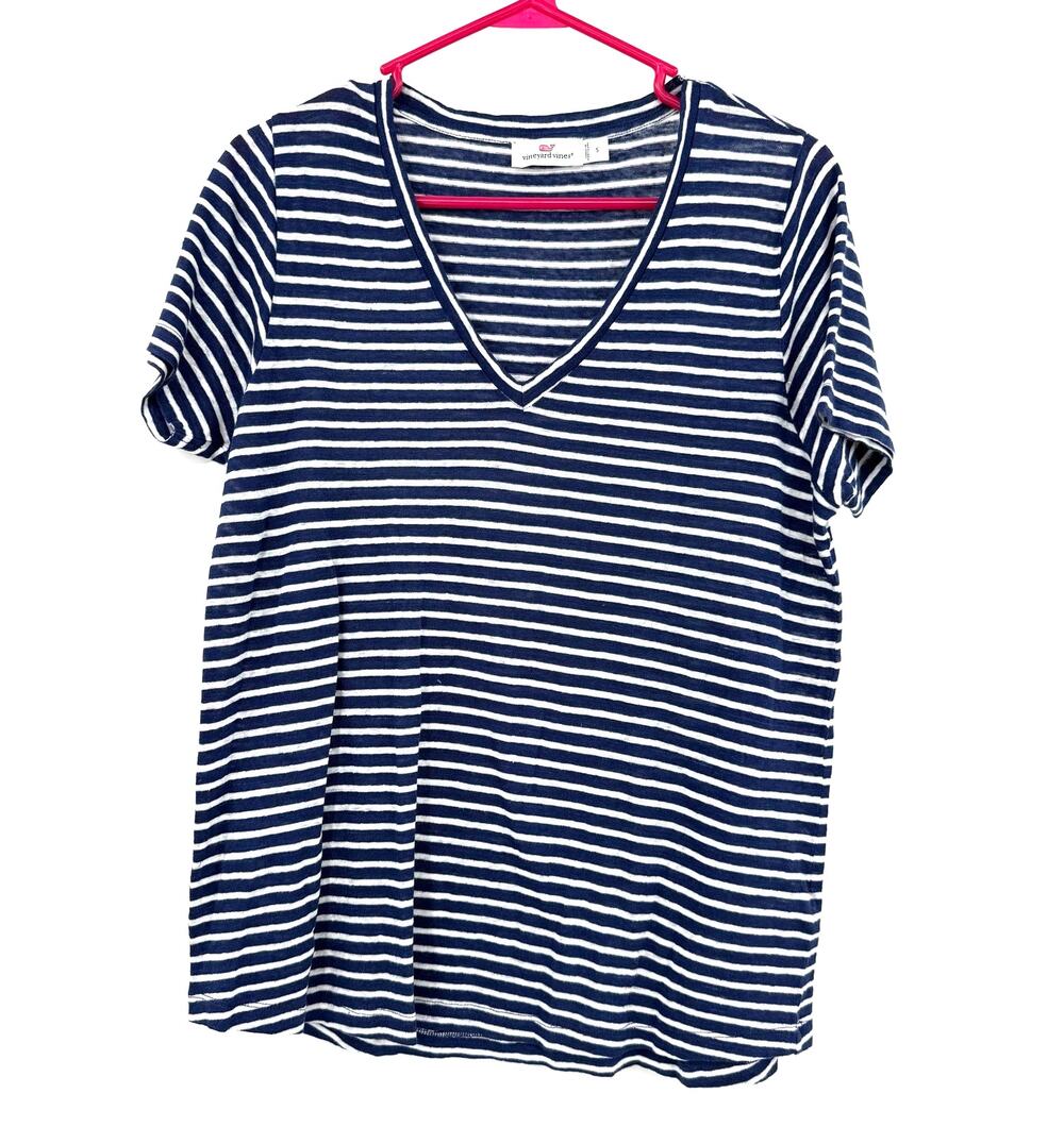 Vineyard Vines Size Small Short Sleeve Blouse Top Shirt 100% Linen Striped